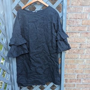 Piazza Del Tempio Navy Linen Tiered Ruffle Sleeve Mini Dress